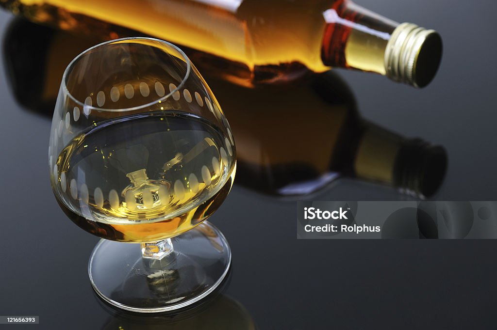 Whisky Glass with Bottle on Black  Alcohol - Drink Stock Photo