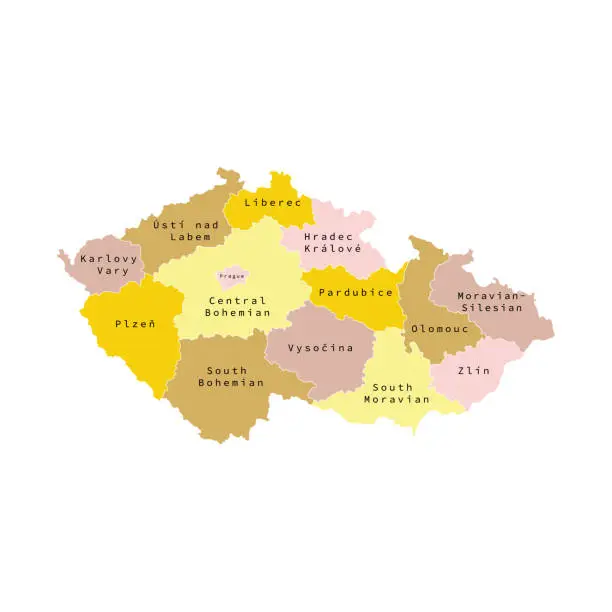 Vector illustration of Vector illustration of administrative division map of Czech. Vector map.