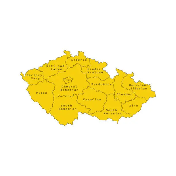 Vector illustration of Vector illustration of administrative division map of Czech. Vector map.