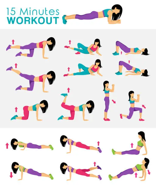 Vector illustration of 15 Minutes Fitness Workout