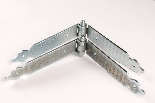 istock Metal door hinges isolated over white background with copy space 1216570120