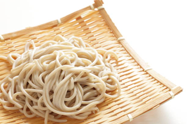 istock Japanese food, soba noodles on basket with copy space 1216570312
