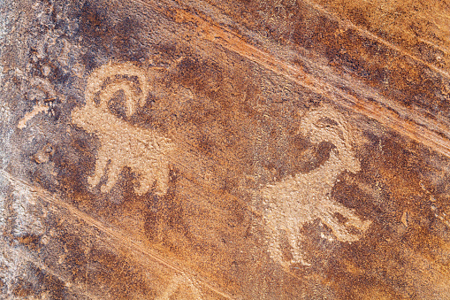 Petroglyph or rock art carvings of Native Americans on a canyon wall inWall Street Cliff on Colorado River near Moab,Utah,USA,Nikon D3x