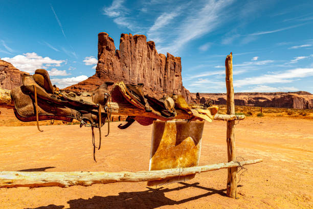 istock Awsome Rock Formation in Monument Valley, two saddles in front, Arizona ,USA 1216570652