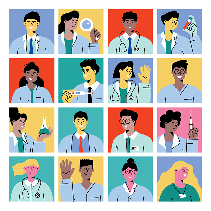 Set of different healthcare workers. Avatars of doctors and nurses.
Fully editable vectors on layers.