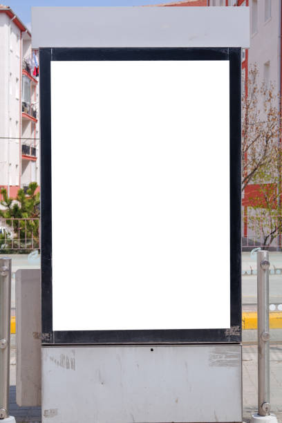 istock Blank white horizontal mock up of information banner with empty place for text on tram stop in the street 1216571698