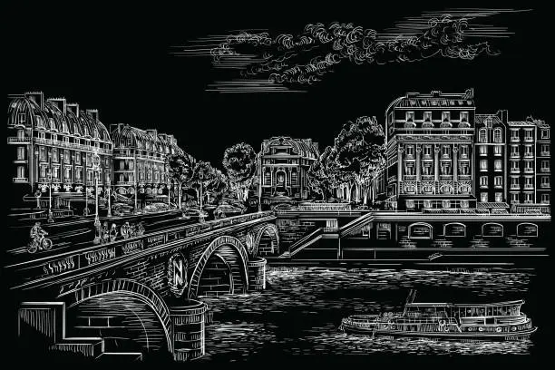 Vector illustration of Black vector hand drawing Paris 7