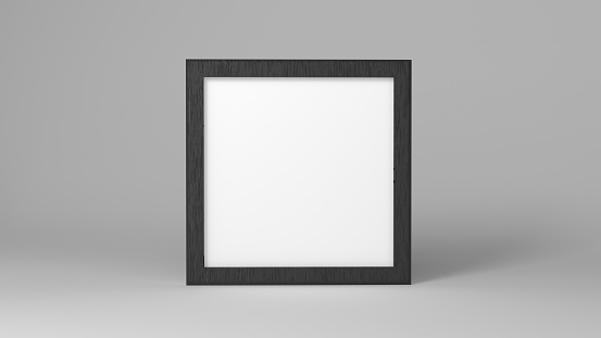 White square shape photo frame mockup on dark grey background. Branding presentation template print cover. Minimalism and interior theme. 3D illustration rendering
