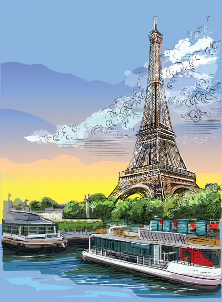 Vector illustration of Colorful vector hand drawing Paris 3