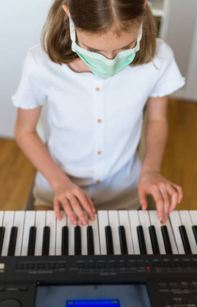 istock Little girl learning the piano during quarantine. 1216582446