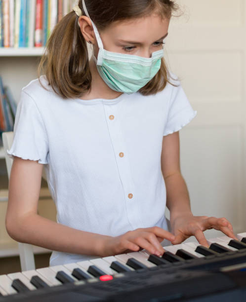 istock Little girl learning the piano during quarantine. 1216582453