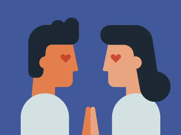 Vector illustration of Illustration of face to face young couple in love