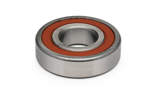 istock Isolate. Metal ball bearing with a red ring. Close-up. White background. Horizontal view. 1216586557