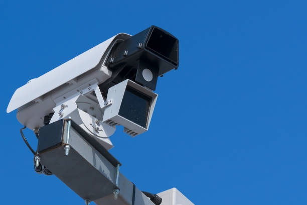 istock Speed camera. Close-up with details, blue sky background. 1216589133