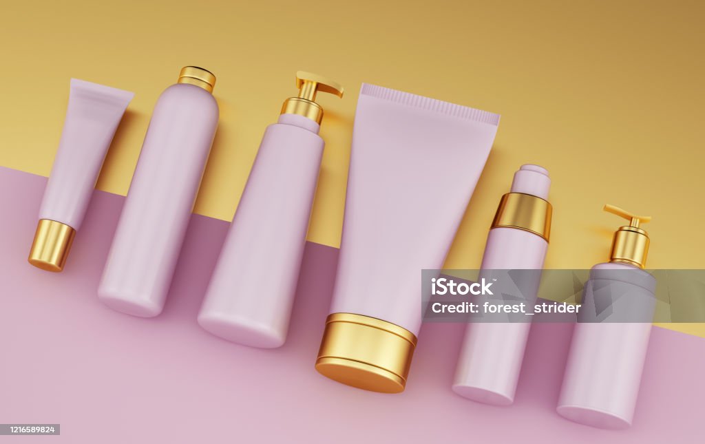 Set of health care cosmetics template Cosmetic bottles, shampoo bottle, soap bottle, mockup, identity Merchandise Stock Photo