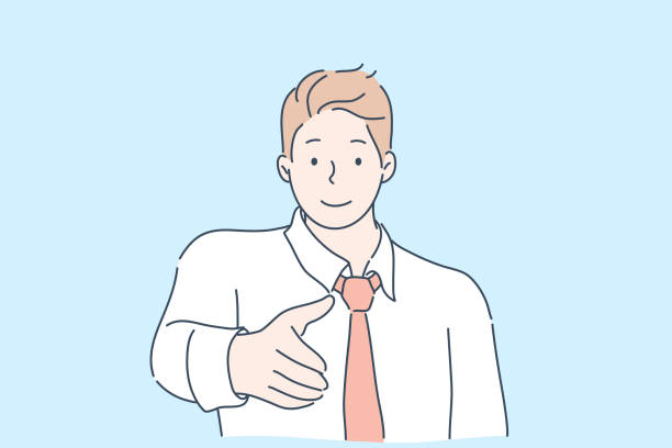 ilustrações, clipart, desenhos animados e ícones de conceito de reunião, saudação, acordo, acordo comercial - isolated smiling business person handshake