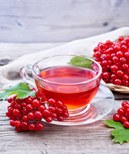 istock Tea from viburnum in cup on gray board 1216595337