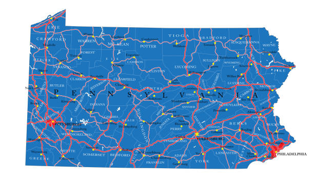 ilustrações, clipart, desenhos animados e ícones de mapa político do estado da pensilvânia - nobody gettysburg pennsylvania mid atlantic usa