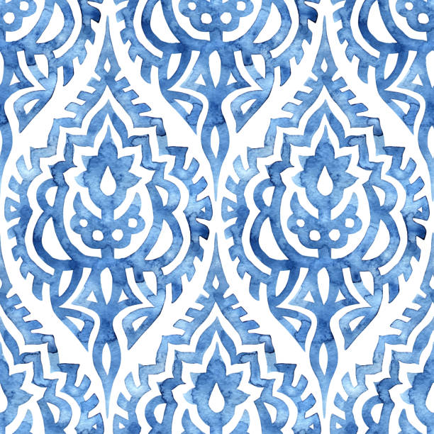 Blue and white seamless watercolor pattern. seamless watercolor pattern, blue and white brush-drawn ornament on paper, vector illustration navy watercolor stock illustrations