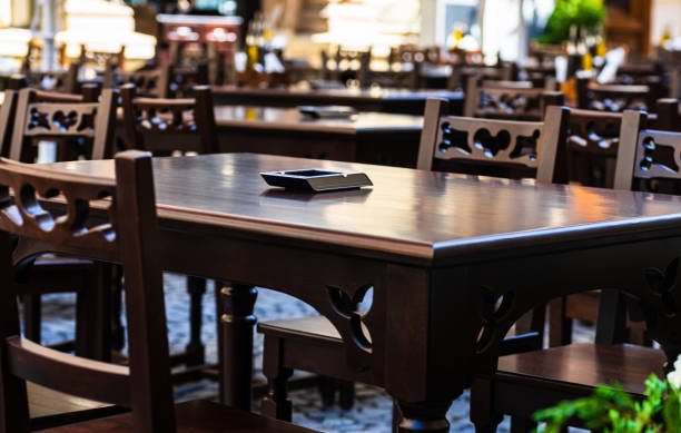 Changes and complications caused by coronavirus COVID-19 virus, world without crowds, empty tables, closed restaurants in old town, no travelers, no tourists