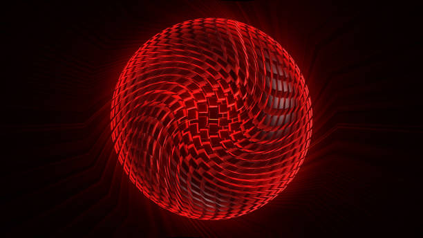 3D rendering of an abstract sphere from volumetric cubic blocks. Non-trivial and bright art object in space. Ball from a complex structural design. Creative design element