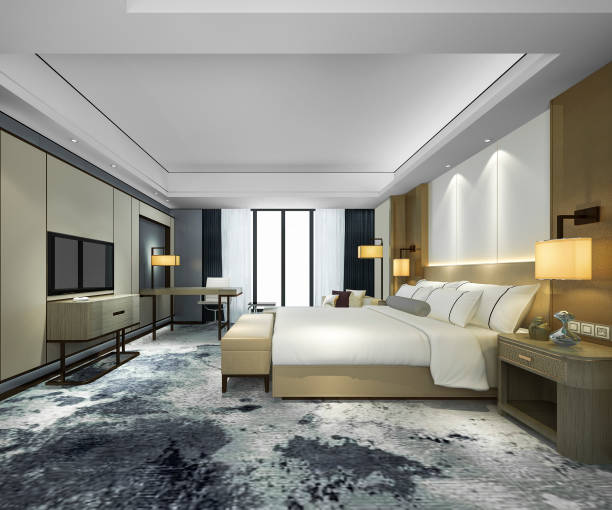 istock 3d rendering luxury modern bedroom suite in hotel 1216598709