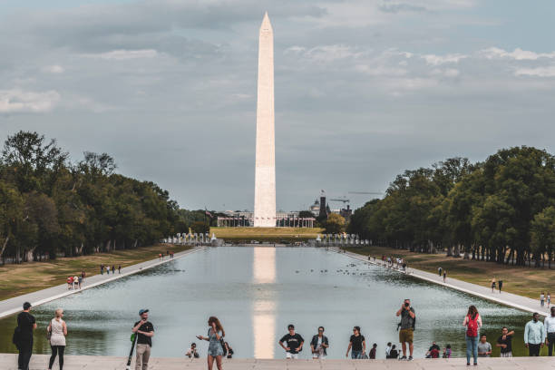 The Washington Monument in Washington D.C The view of the Washington Monument from the Lincoln Memorial in Washington D.C. washington monument reflecting pool stock pictures, royalty-free photos & images