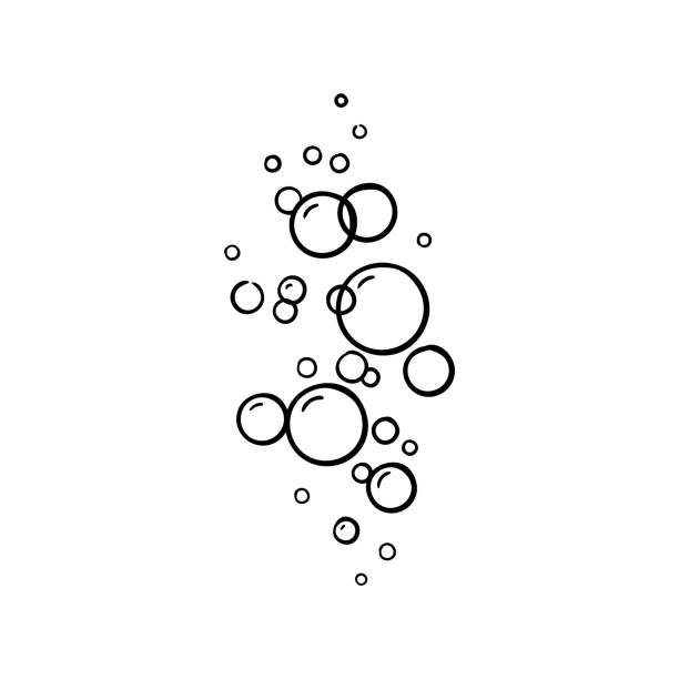 векторная линия пузырьков газированного напитка изолирована на белом фоне. дудл стиль - white wine white background isolated on white champagne flute stock illustrations