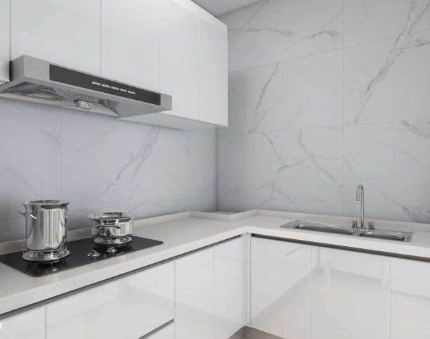 istock 3D rendering,Modern family kitchen design, new cabinets and kitchenware with refrigerators, sunlight from the window. 1216602918