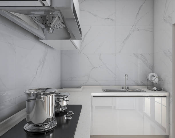istock 3D rendering,Modern family kitchen design, new cabinets and kitchenware with refrigerators, sunlight from the window. 1216602921