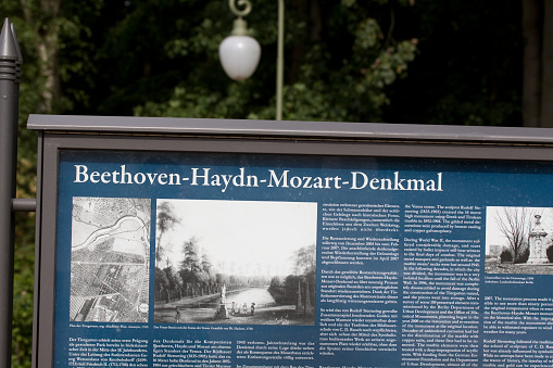 Information board and sign for Beethoven-Haydn-Monument in Berlin. Text for tourists.