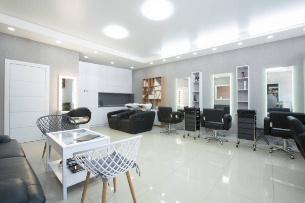 istock Workplace for haircut in barbershop, with backlit mirror 1216604629