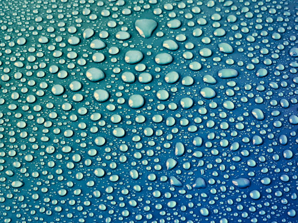 Water drops background. Water drops on turquoise background. water repellent stock pictures, royalty-free photos & images