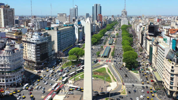 istock Obelisk landmark in Buenos Aires and green letters BA 1216606528