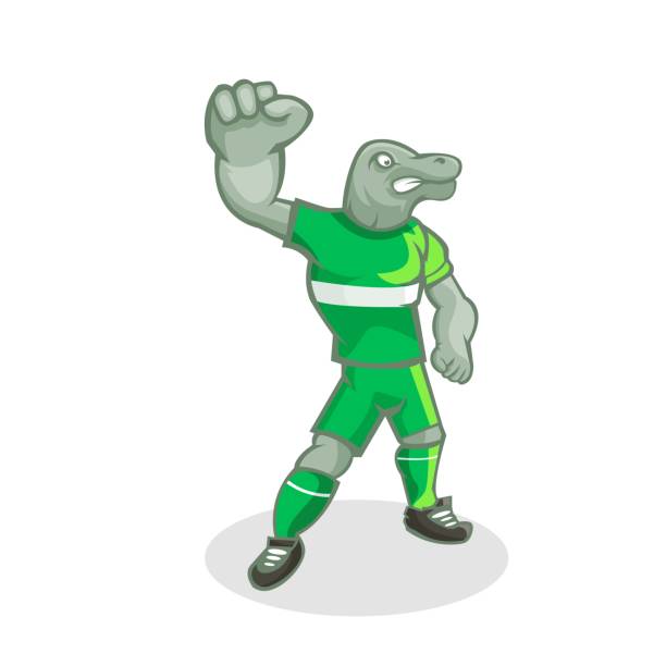 Komodo Dragon Cartoon Mascot Komodo dragon cartoon mascot design with modern illustration concept style for sport team.The color can be edited according to your favorite team. komodo dragon drawing stock illustrations