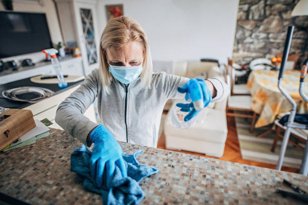 istock Woman cleaning and doing disinfection on all surfaces 1216608971