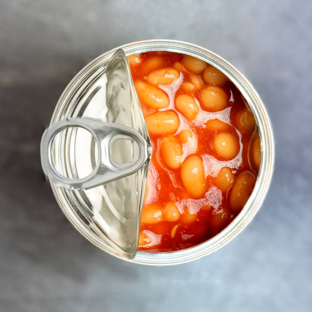 Baked beans Ring pull can of Baked beans baked beans stock pictures, royalty-free photos & images