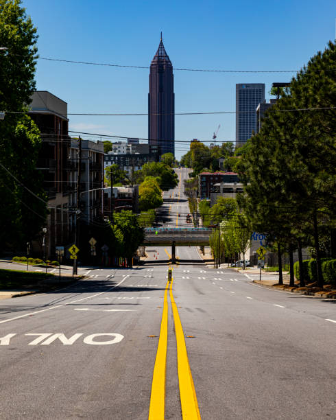 North Avenue Atlanta GA - No cars due to Coronavirus stock photo