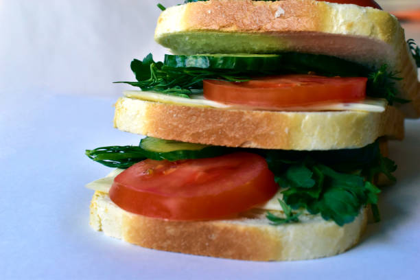 Diet sandwiches with cucumber, tomato and tofu cheese