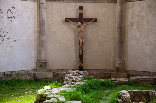 Holy cross of Jesus Christ. Church of San Giovanni in Tuba, Duino. Italy