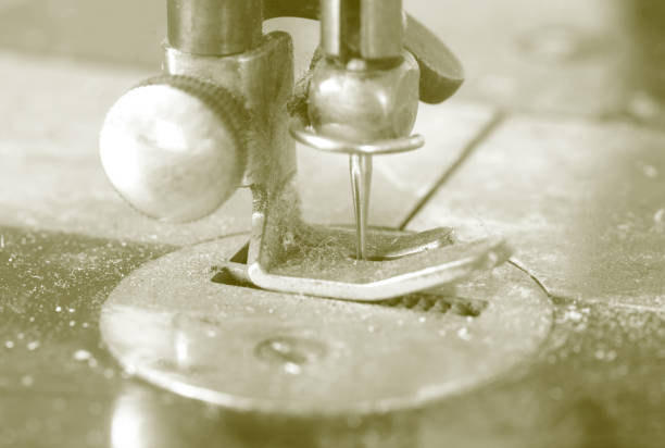 Antique, vintage sewing machine close-up, selective focus