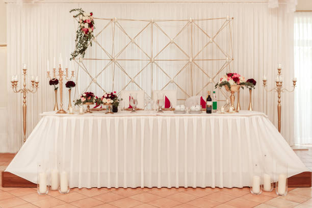 istock luxurious decorated table in the main hall wedding. wedding decorated table. 1216625052