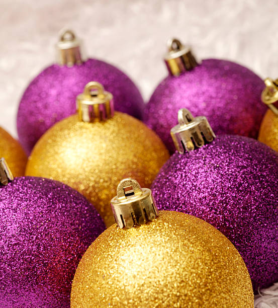 istock Golden and purple christmas baubles 121662697