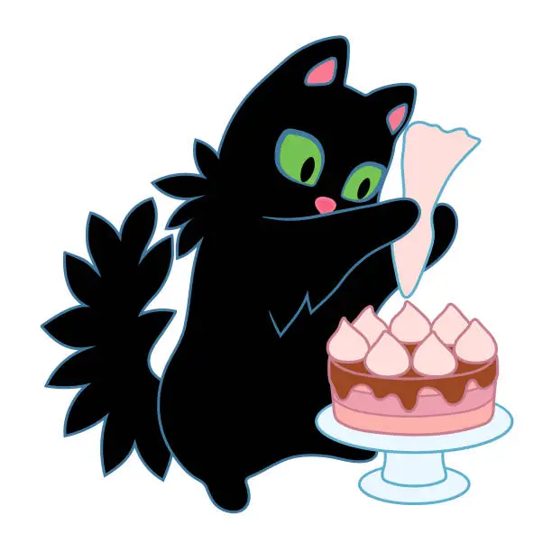 Vector illustration of Cat and cake