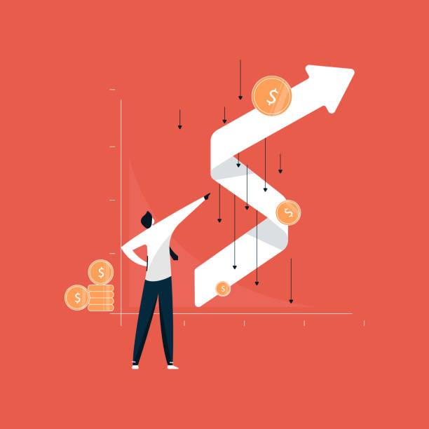 businessman standing with successful growth chart after corona effect, business growth after recession businessman standing with successful growth chart after corona effect, business growth after recession company infographics stock illustrations