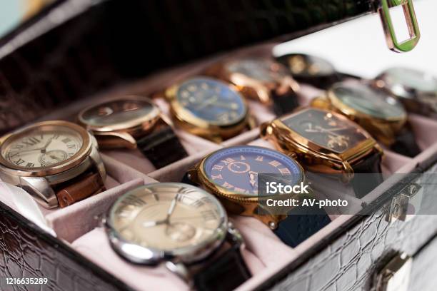 Storage Box With Collection Of Men Wrist Watches Stock Photo - Download  Image Now - Luxury Watch, Wrist, Close-up - iStock