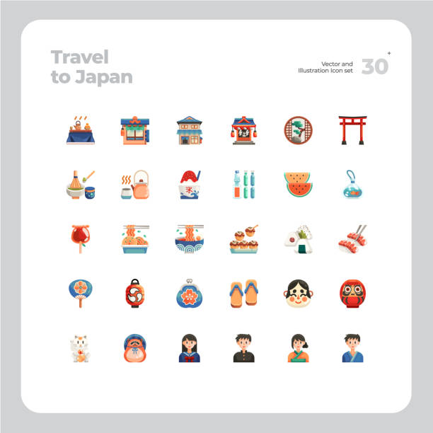 Vector Flat Icons Set of Travel to Japan Vector Icon and Illustration Design. All Icon design based on 48x48.  Design for Website, Mobile App and Printable Material. Easy to Edit & Customize. alauda stock illustrations