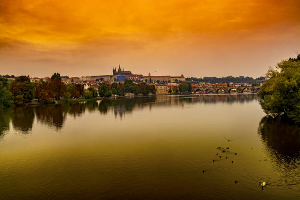 Moldovan riverat sunset stock photo