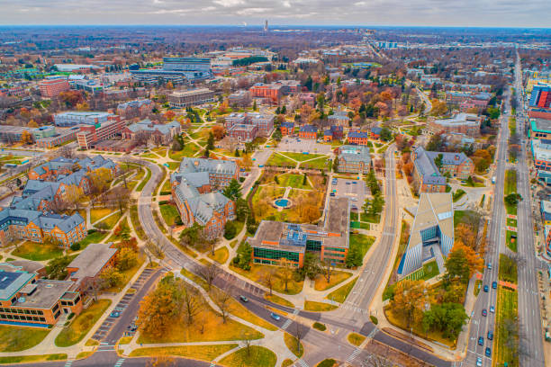 Aerial View Michigan Fall Colors Aerial View Michigan Fall Colors michigan state university stock pictures, royalty-free photos & images