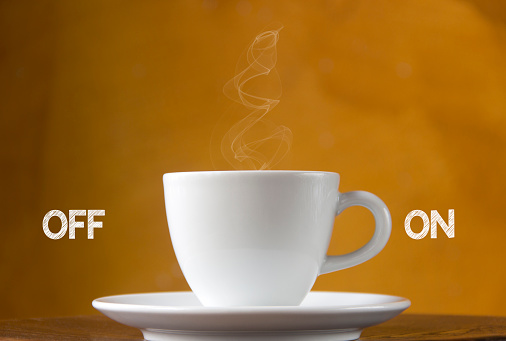Cup of coffee concept on and off